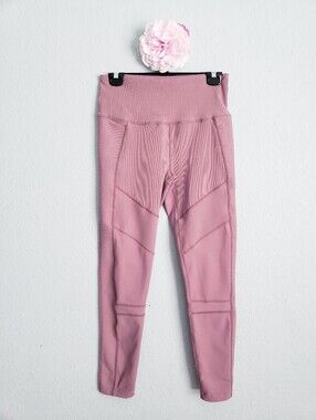 Zella Purple Taupe Moto Ribbed High Waist Ankle Leggings